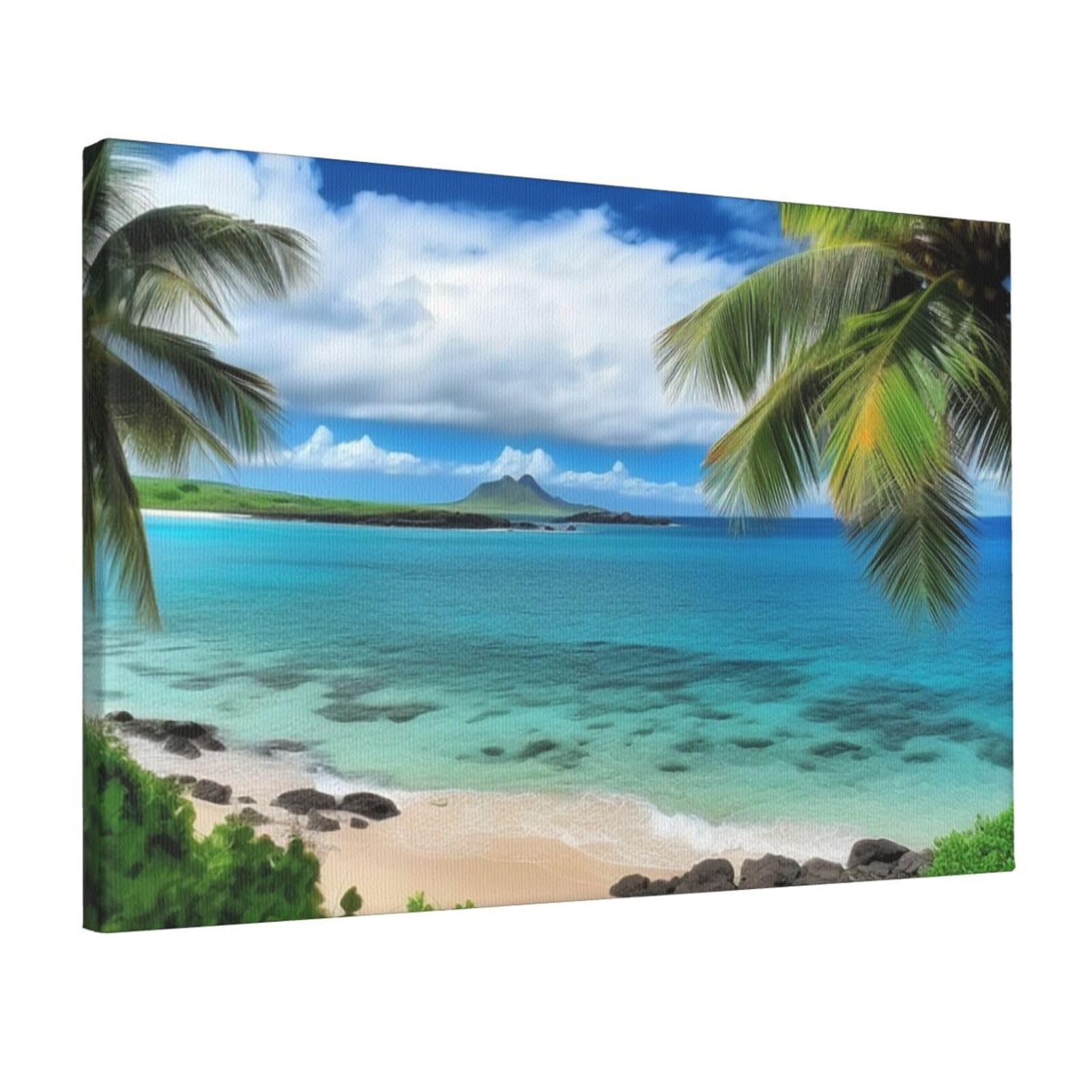 KLOPH Tropical Palm Tree Hawaii Beach Canvas Wall Art for Living Room 12"x18" Modern Artwork Painting for Bathroom Hanging Canvas Prints Aesthetic Wallart for Bedroom Kitchen Office Wall Decor