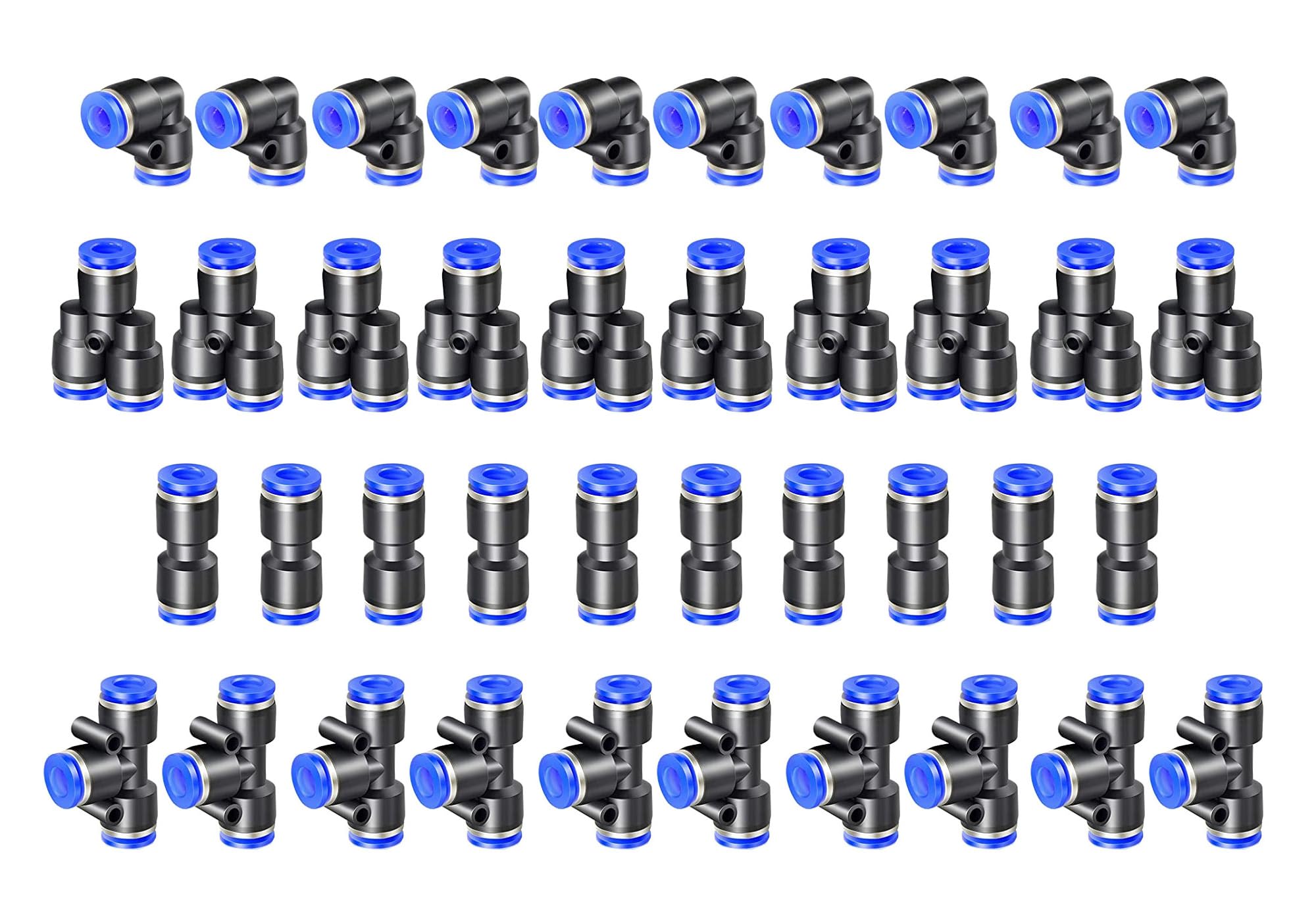 40 pezzi di fissaggio rapido Air Push da 6 mm, connettori pneumatici, splitter/angoli/raccordi a T, kit per tubi dell'aria per tubi da 6 mm