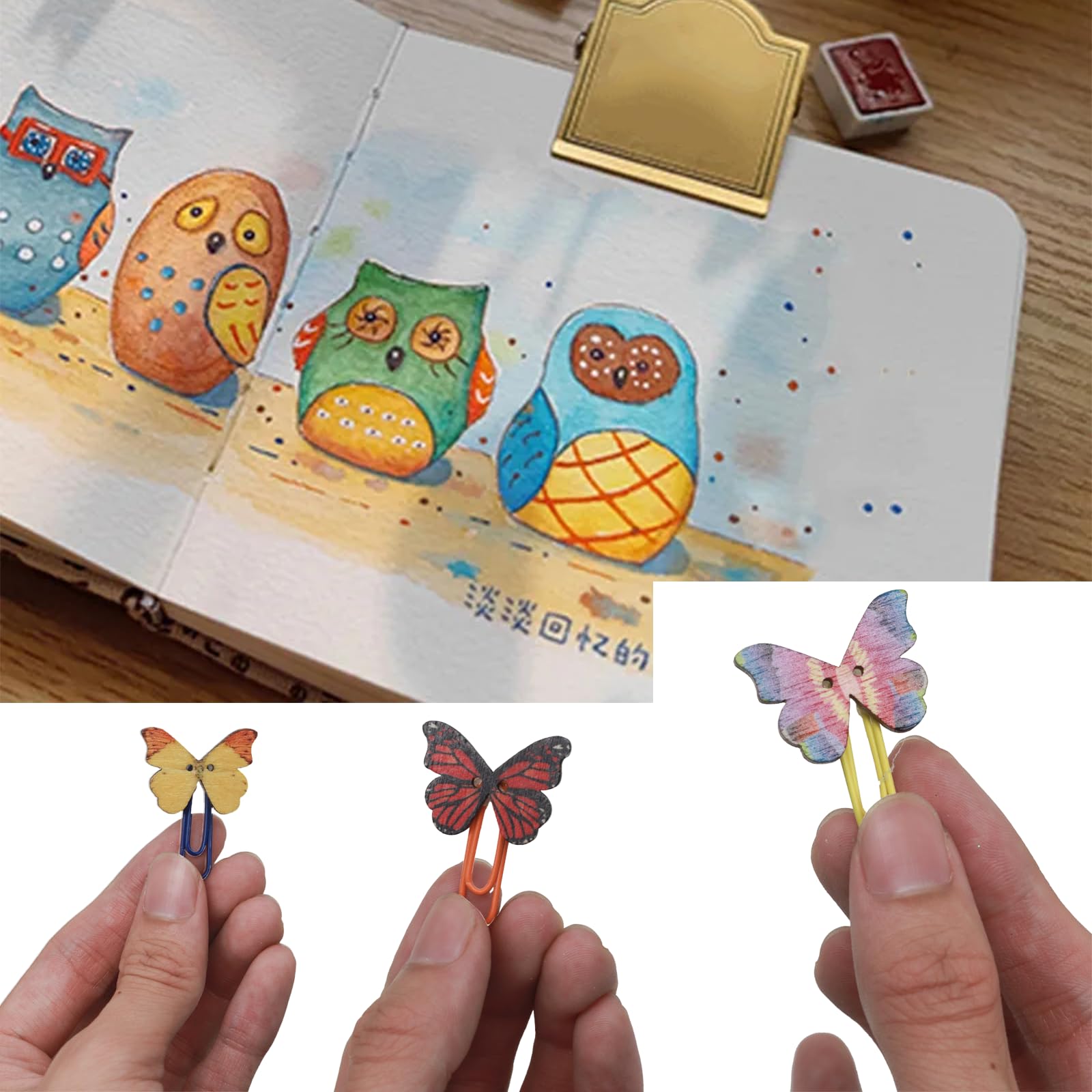 54 PCS Cute Butterfly Paper Clip,Cute Binder Clips,Wood File...