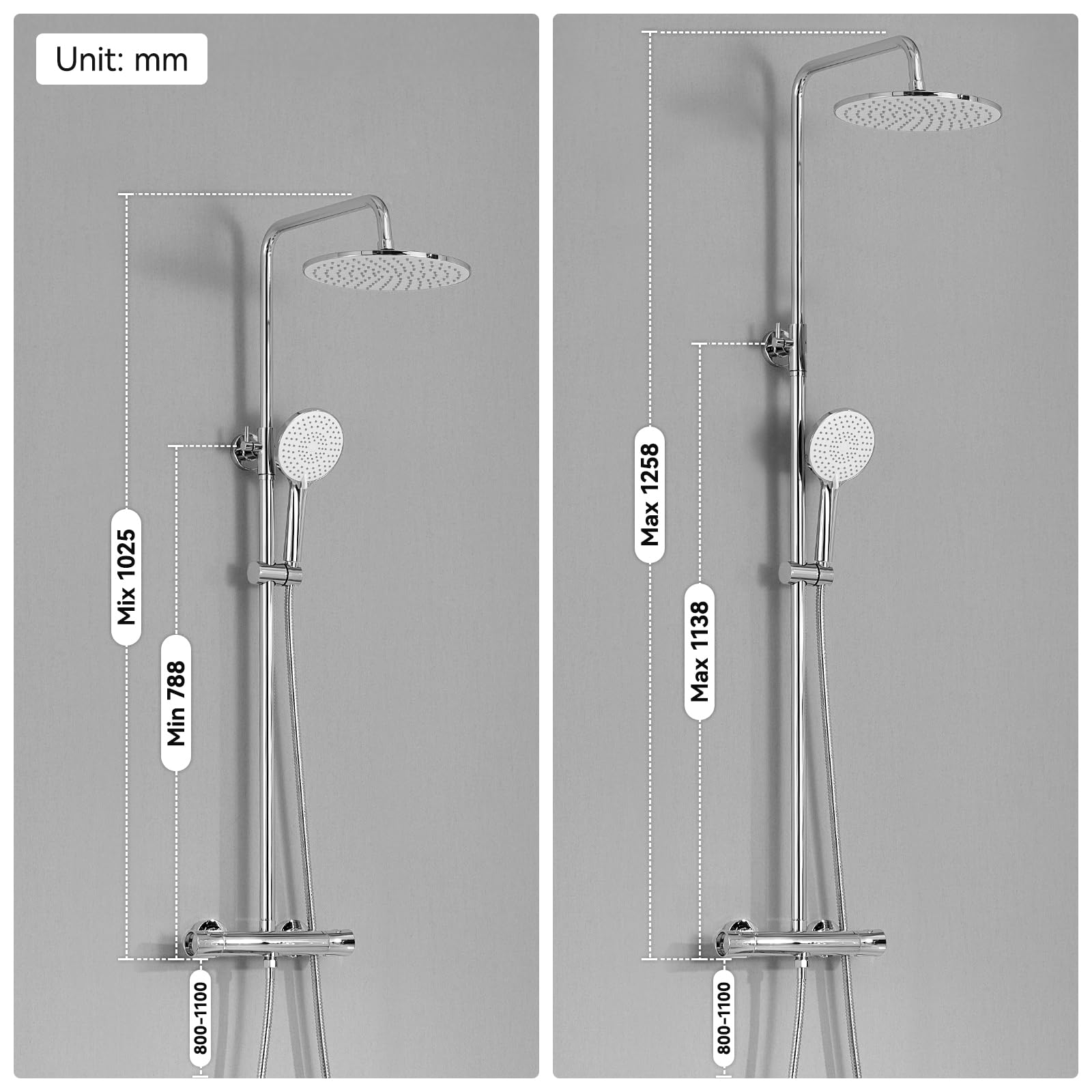 Auralum Colonna Doccia con Miscelatore Termostatico, Set Doccia con Soffione Doccia ∅25cm e Doccetta 3 Funzioni, Colonna Doccia con Asta Saliscendi Doccia Altezza Regolabile 102-125cm, Cromo