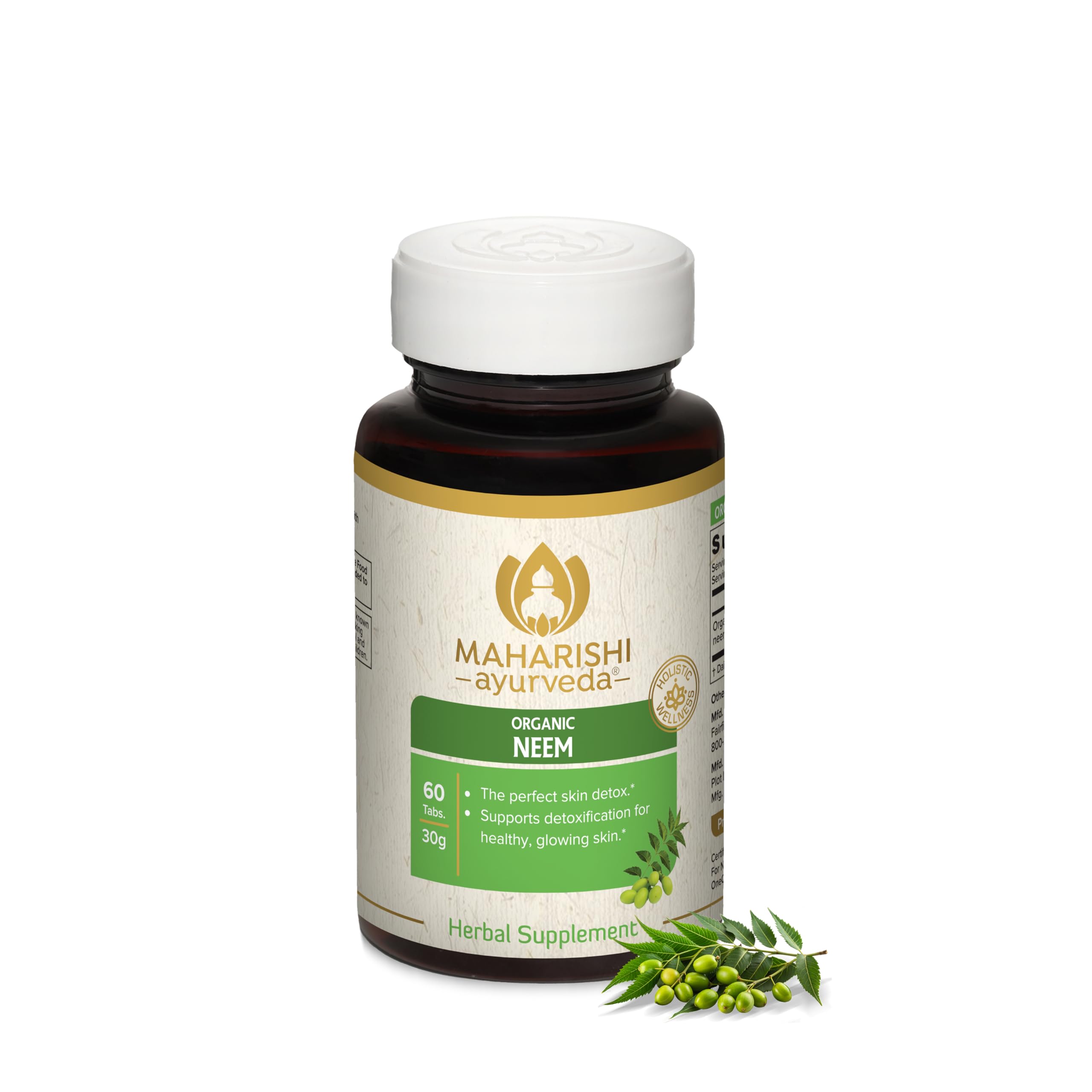 Maharishi Ayurveda Organic Neem - 500 Mg, 60 Tablets –Herbal Supplement to Support Detoxification for Healthy, Glowing Skin |Pure Leaf Powder| Vegan | USDA Certified Organic.*