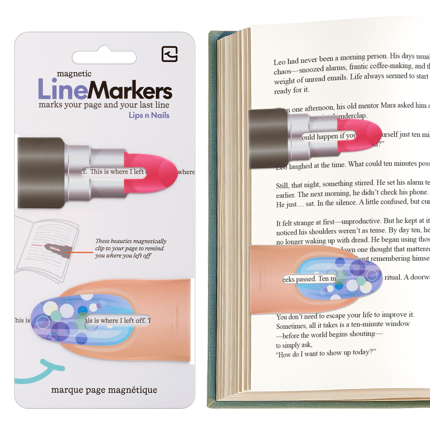 Thinking Gifts Magnetic Linemarker Bookmark for Tracking - Lips & Nails