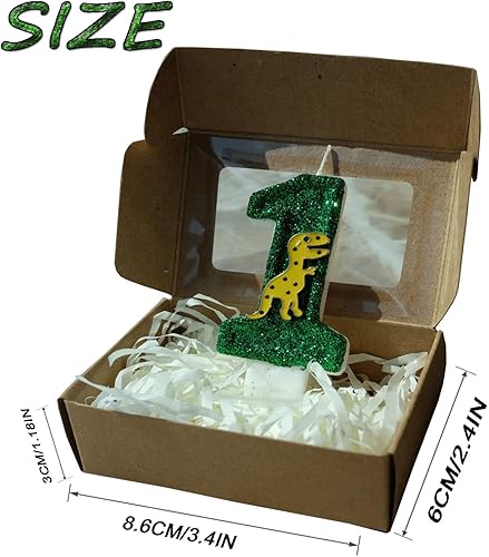 Miniatura 2 de Velas de dinosaurio número 1 con purpurina 3D de dinosaurio, velas de pastel de cumpleaños, velas de dinosaurio, decoración de fiesta temática