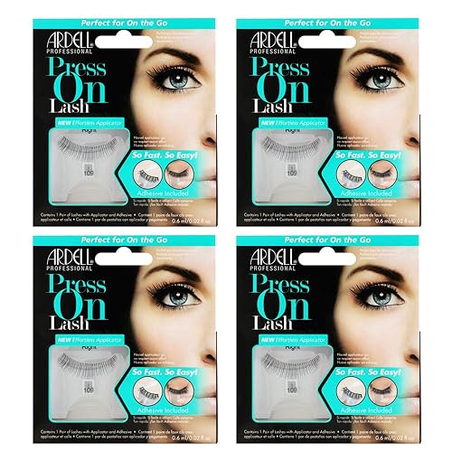 Ardell Pestañas postizas a presión con pipeta adhesiva 109, color negro, paquete de 4