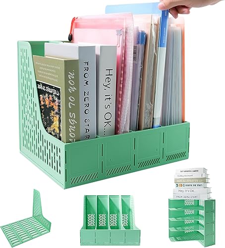 Miniatura 1 de ZQS Soporte para archivos de revista, organizador de escritorio para organización y almacenamiento de oficina, organizador de carpetas de plástico