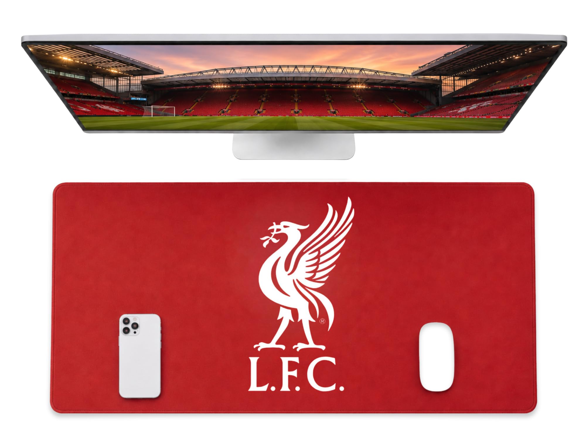 Fan Decor Liverpool Desk Mat 35x60cm - Desk Protector Mat Non Slip, Durable, Easy Clean Desk Pad - Mousemat for Desktop, Gaming, Office Accessories, Mousepad - Licensed Liverpool Gifts for Men & Boys