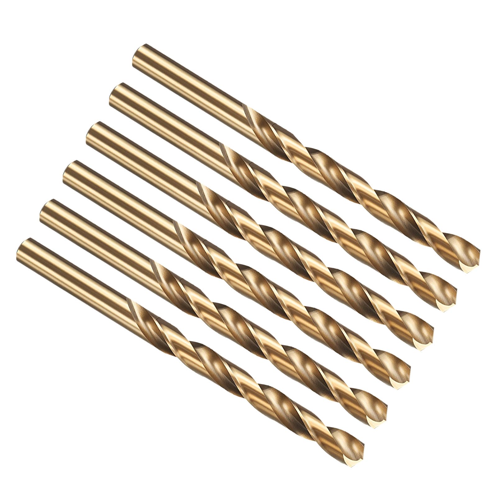 PATIKIL P Drill Bit, Jobber Straight Shank M35 Cobalt 5% High-Speed Steel 135° Gold Finish for Stainless Steel Hard Metal - 6 Pack