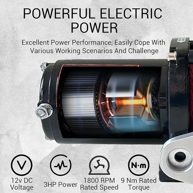 Winche Eléctrico 10000lbs 12V IP67 con Cable de Acero y Control Remoto miniatura 3