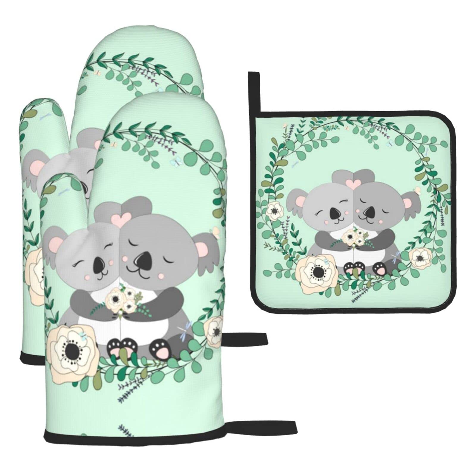 Koala Oven Mitts and Pot Holder Kitchen Set for Grilling, Cooking, Baking, Heat Resistant