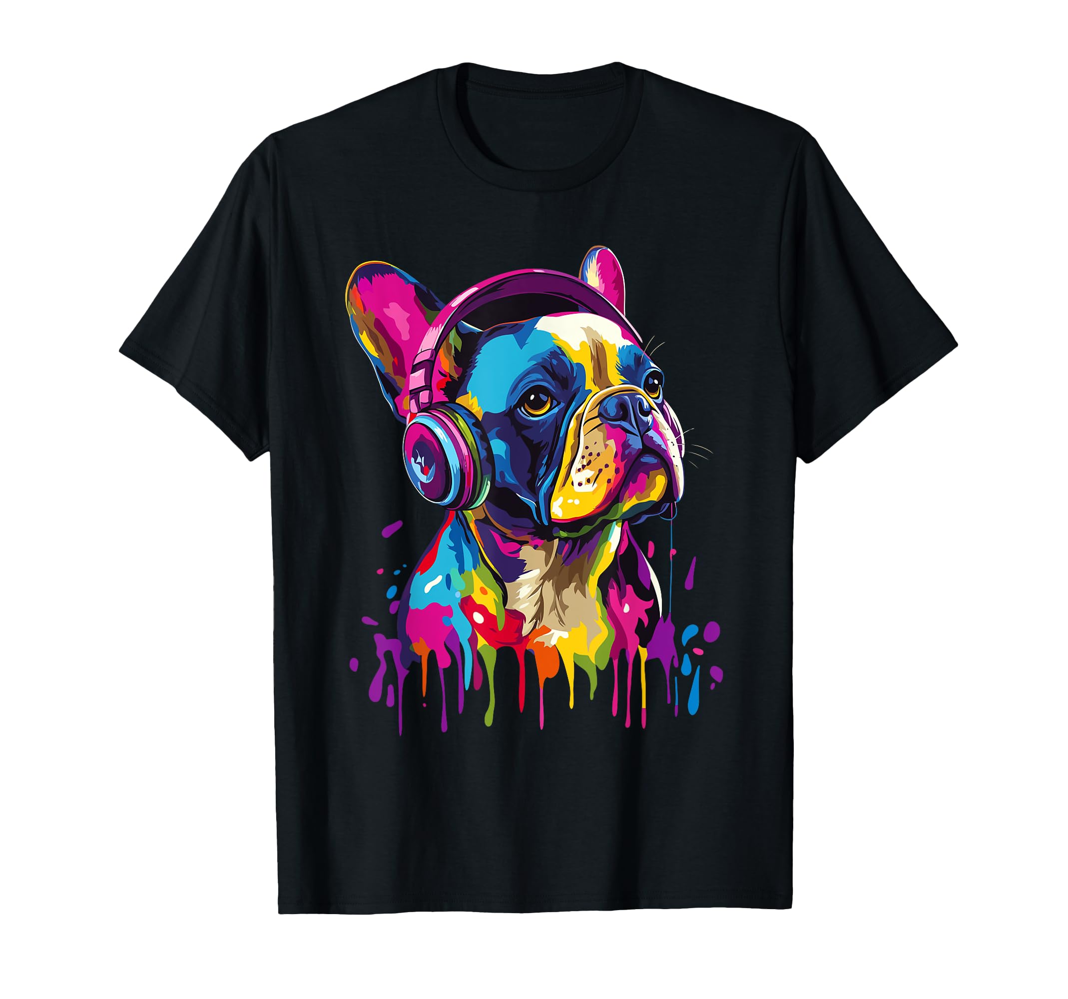 French Bulldog Lover Headphones Pop Art Funny French Bulldog T-Shirt