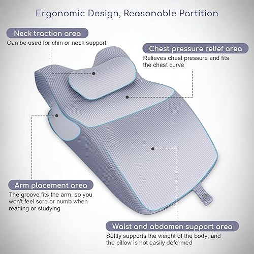 Miniatura 6 de Ejoyous Almohada boca abajo para dormir, almohada de cuña de cama para leer, almohada propensa de espuma viscoelástica para dormir boca abajo