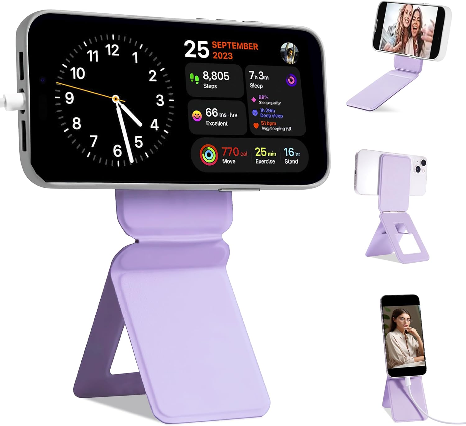 Phone Tripod Stand Compatible with iPhone 15/14/13/12 Series, Angle Adjustment & Strong Magnets Invisible Selfie Stick Tripod (Purple)