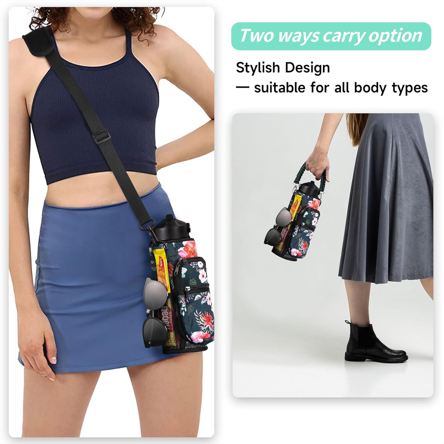 32/40/64/87/128 oz Water Bottle Carrier Bag, Neoprene Water Bottle Sleeve with 4 Pocket, Sport Water Holder with Paracord Handle and Shoulder Strap for Walking Hiking Camping Gym - Image 5