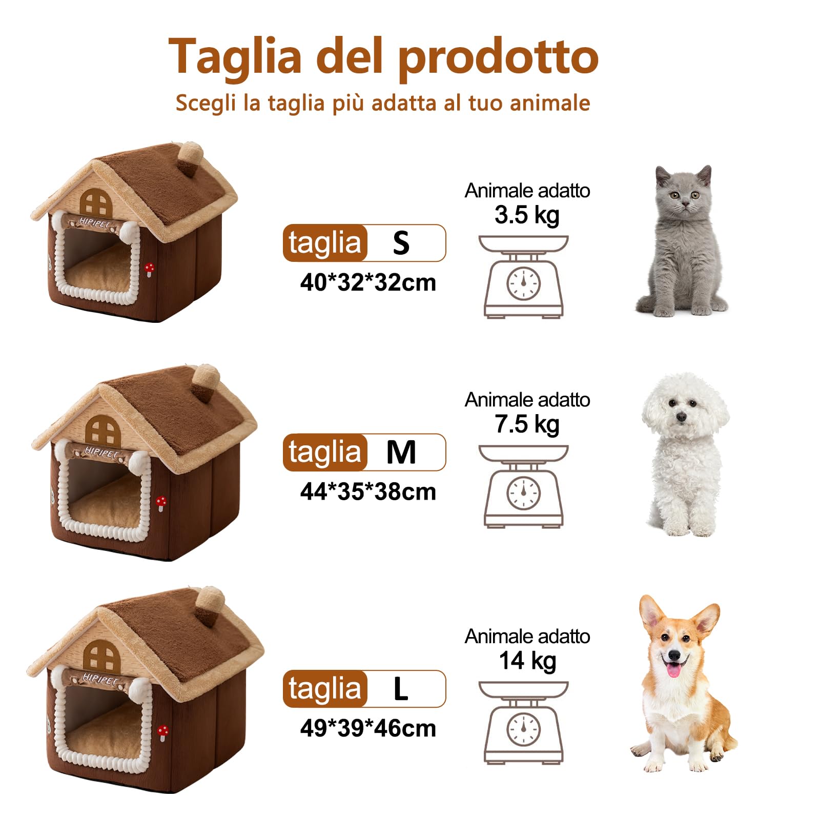 Galatée Cuccia Per Gatti, Grazioso Letto a Forma Di Grotta Per Gatti, Cuccia Morbida Per Animali Domestici, Caldo Rifugio Per Cani, Tenda Per Cani Con Cuscino Rimovibile(L, Marrone)