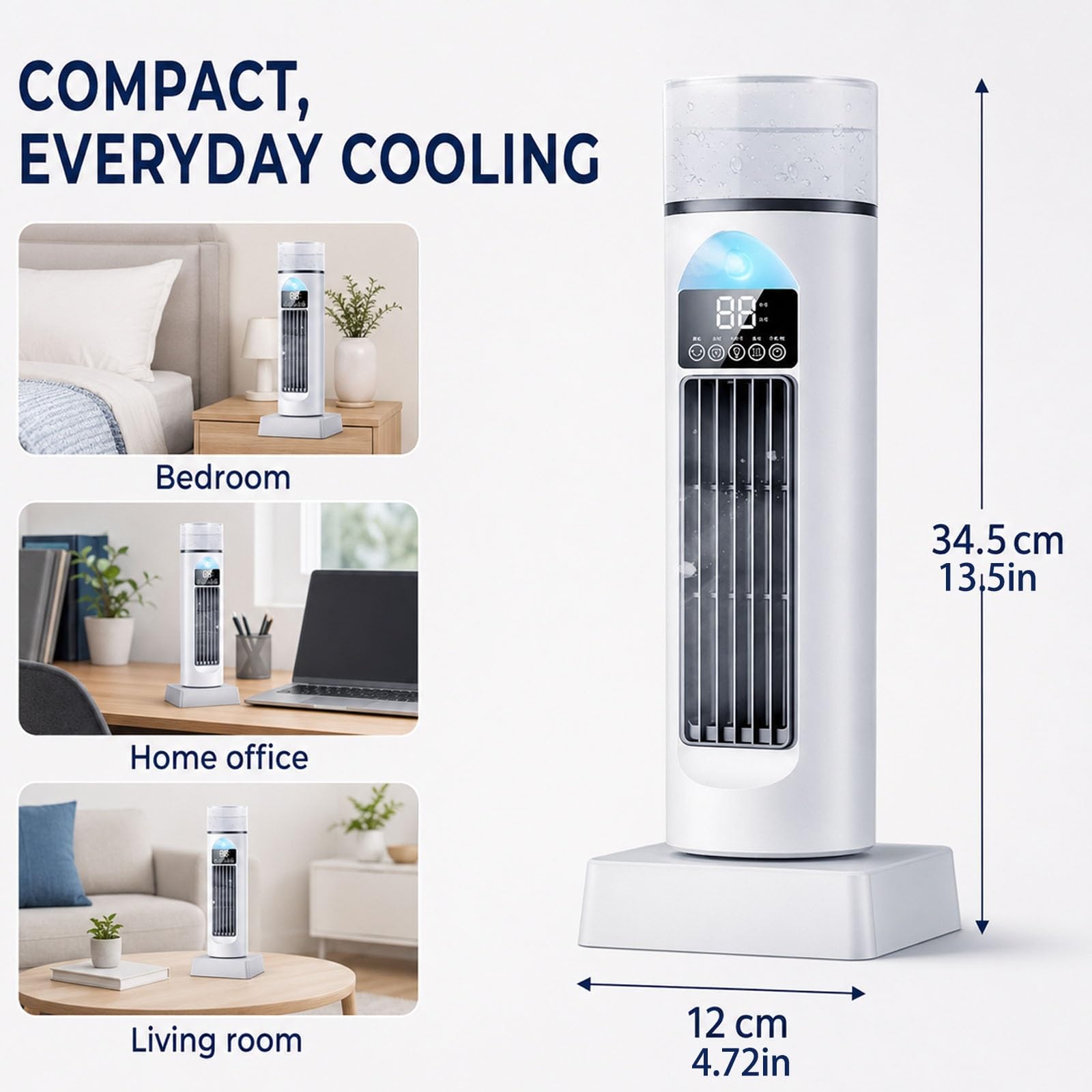 Raffrescatore D'aria, Condizionatore Portatile Con Telecomando | Raffrescatore Evaporativo Con Serbatoio, 6 Velocità, Display LED, Timer E Oscillazione 110°(White)