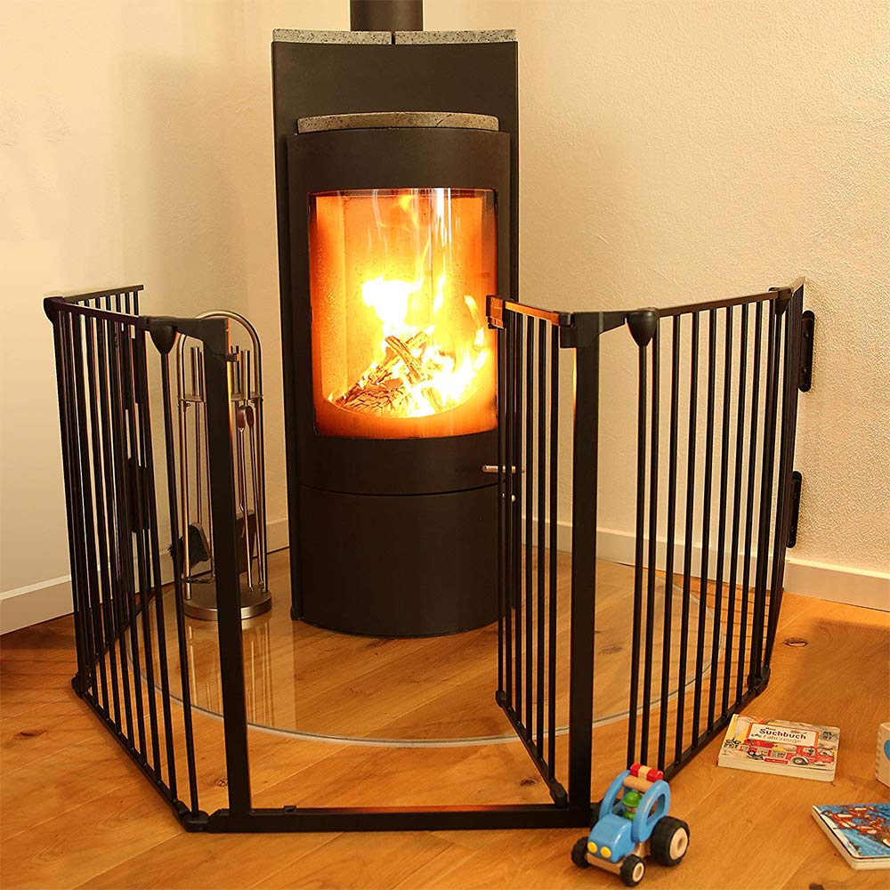 Barriera di sicurezza Recinzione Camino per Bambini Cane Gatto Barriera di Sicurezza Barriera di Protezione Camino 5 Pannelli Pieghevole Barriera Scale e Porta a Pressione (5 Pannelli, Nero)