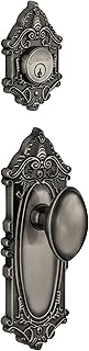 Grandeur Grande Victorian Plate with Eden Prairie Knob and Matching Deadbolt Complete Single Cylinder Combo Pack Set, Antique Pewter