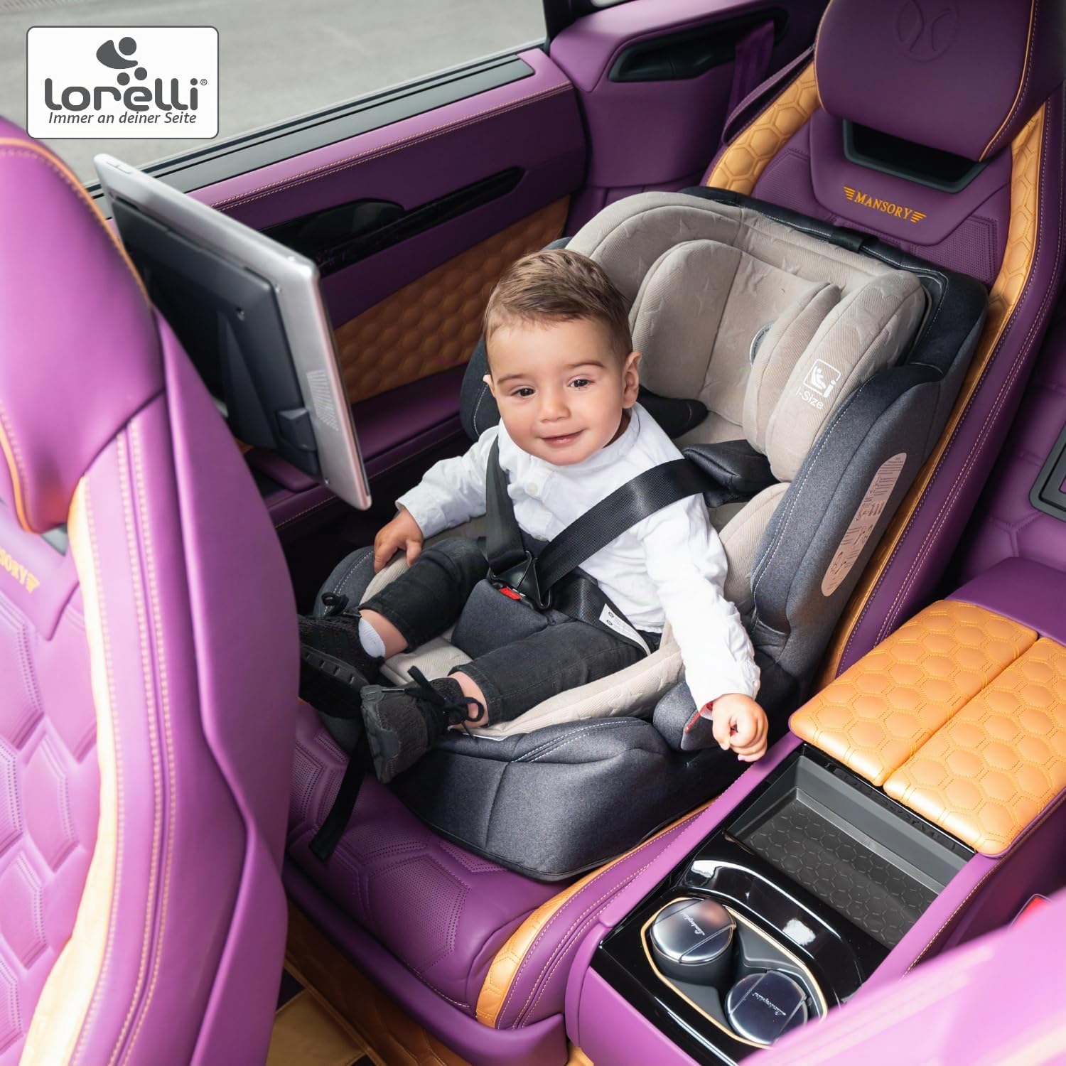 Lorelli Auto Kindersitz Andromeda mit Isofix i-Size, Mitwachsender Autositz für Kinder von 76-150 cm, Babysitz, Autokindersitz, Einstellbare Kopfstütze, 5-Punkt-Sicherheitsgurt, hellgrau