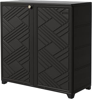 Outdoor Storage Cabinet Weatherproof Resin Indoor Storage Box Black | Patio Storage Cabinet with shelves, Sheds & Deck Box, Outdoor Storage Box for Pool/Garden/Backyard(with 1 Shelf)