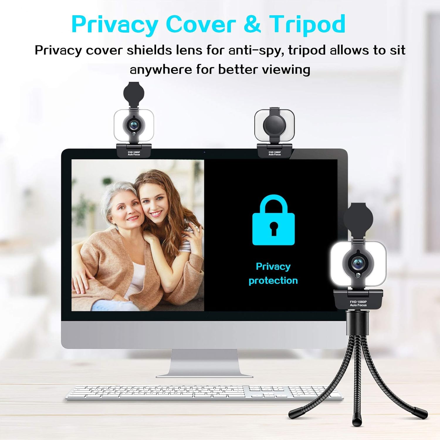 Product Deal 2021 Webcam Melcam FHD 1080P Streaming Webcam with Ring Light, Microphone, Privacy Cover and Auto-Focus, Plug and Play, USB Web Camera for Zoom Skype YouTube, PC Laptop Computer (Black)