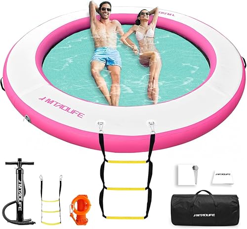 Miniatura 7 de Hamaca inflable de agua, muelle flotante, anillo flotante redondo, hamaca flotante inflable para lago, barco, piscina, océano, hamaca flotante Verde