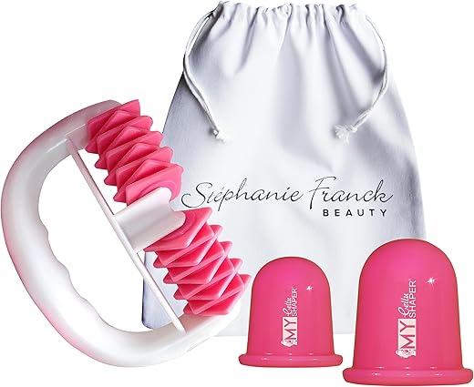 Stephanie Franck Beauty Pack N°1 - include 1 Rullo Massaggiante per il Corpo My Body Shaper, 2 Coppette Silicone per Massaggio My Cellu Shaper (5,5 cm e 7 cm) e 1 astuccio in cotone - rosa