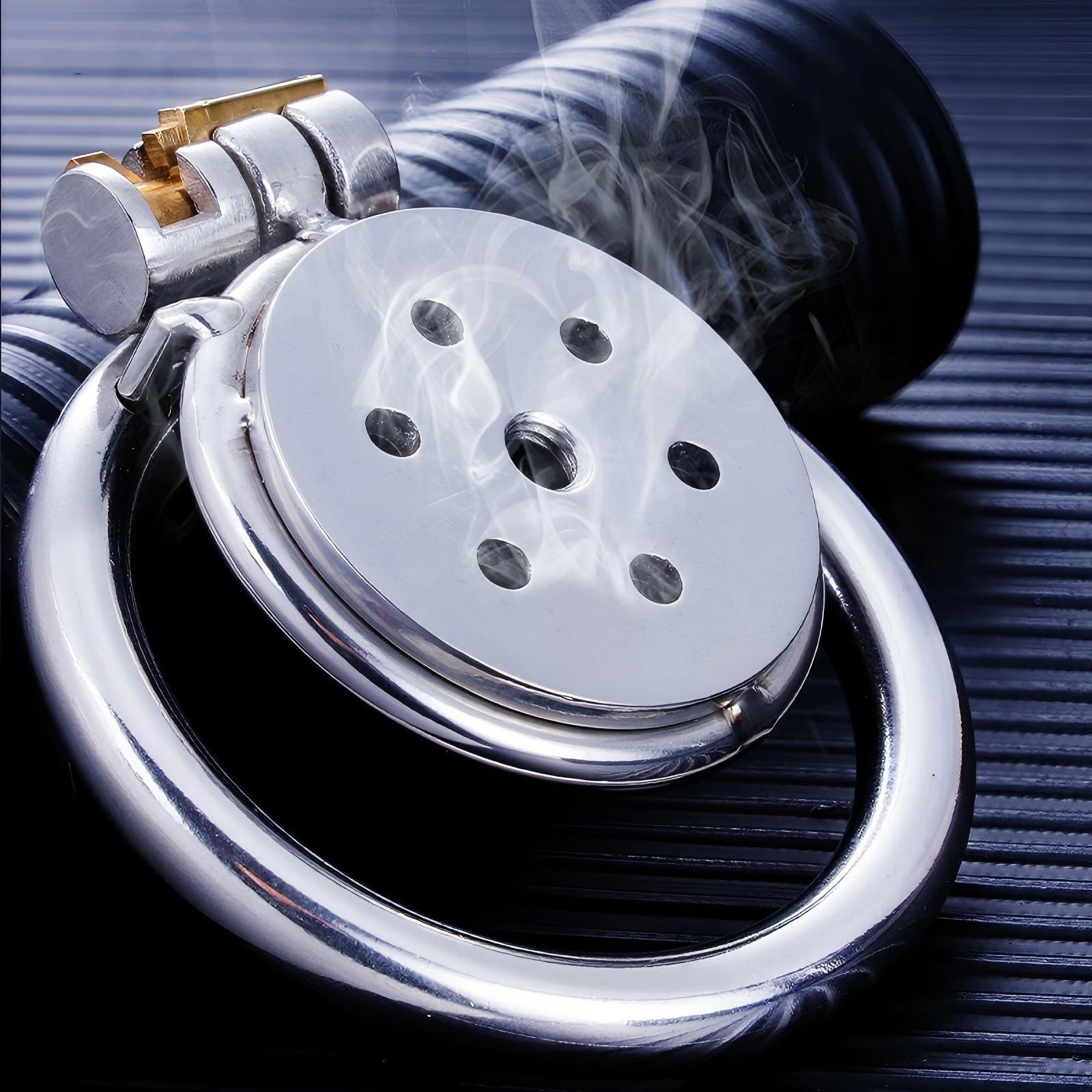 Cage de Chasteté Plate pour Pénis Sex Toys Chastity Cage Man en Acier Inoxydable avec Cathéter et Trois Anneaux Différents Cage Chastetée avec Ceinture et Serrure pour Bondage le Pénis (L)