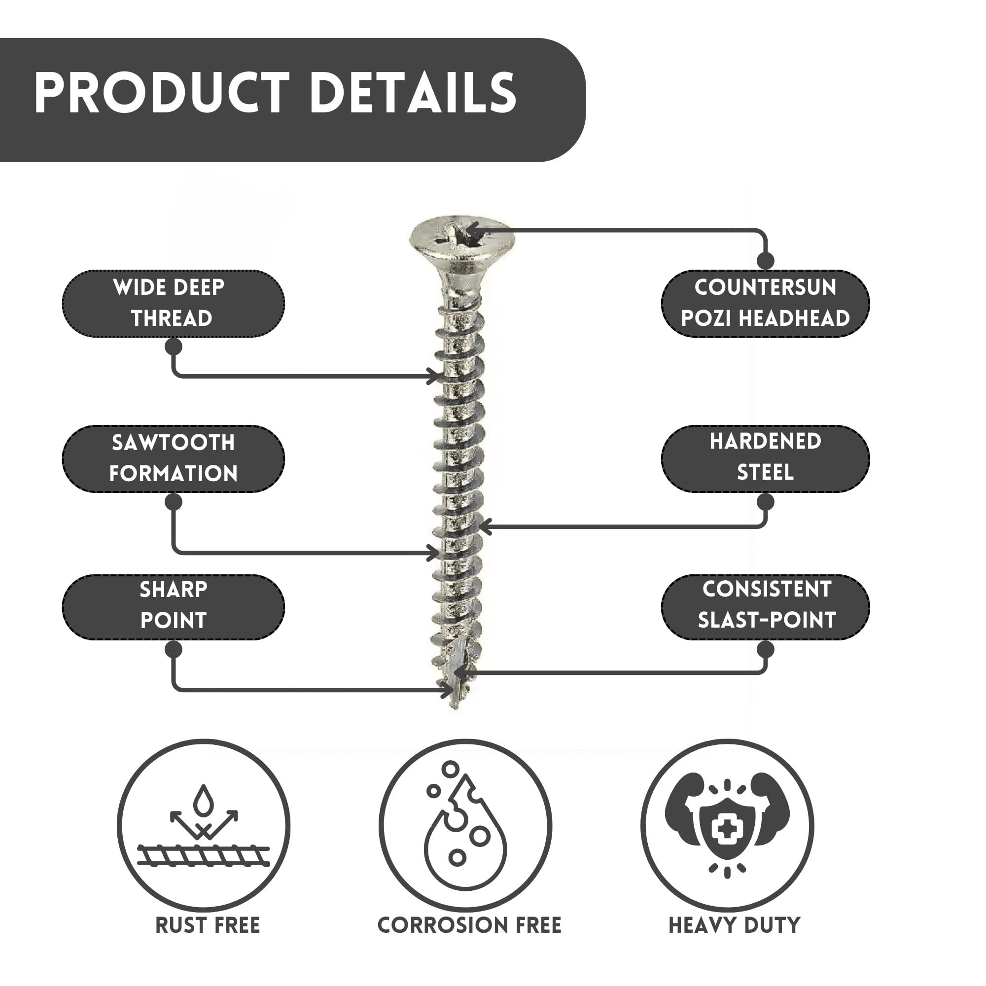 Hardware Solutions - Countersunk Pozi Head Screws - Twin Thread - Hardened Bright Zinc Plated - 10 x 75mm - Pack 100 - Reusable Jar - Image 4