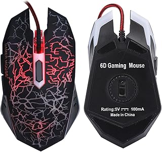 A70 Professional Wired Gaming Mouse, Universal USB Optical Gaming Mouse with Colorful Breathing LED Light, Ergonomic 6 Button Mouse, DPI 800-2000 Adjustable, PC Mouse(Black)