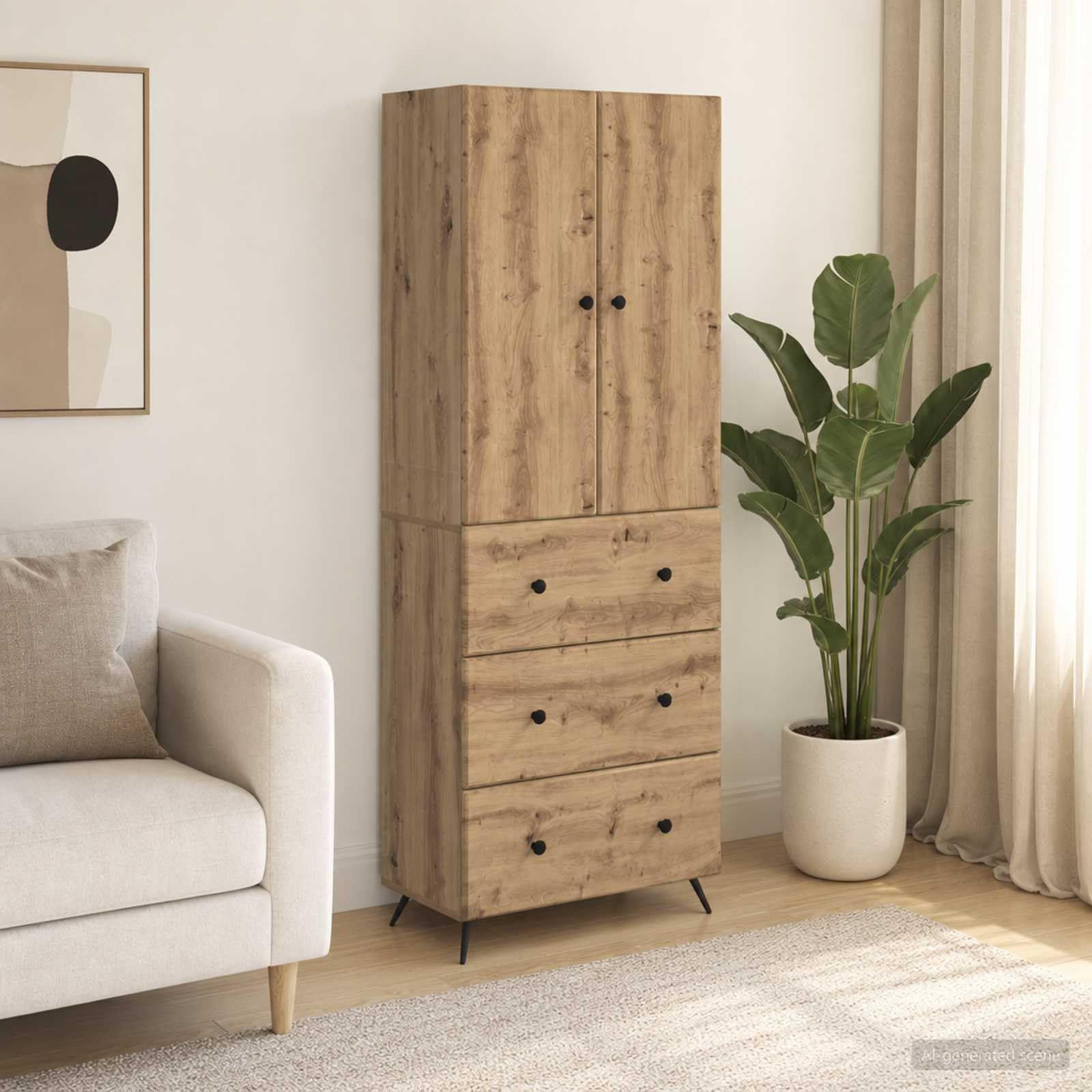Armario multiusos para oficina y dormitorio en madera de roble Artisan con 2 cajones