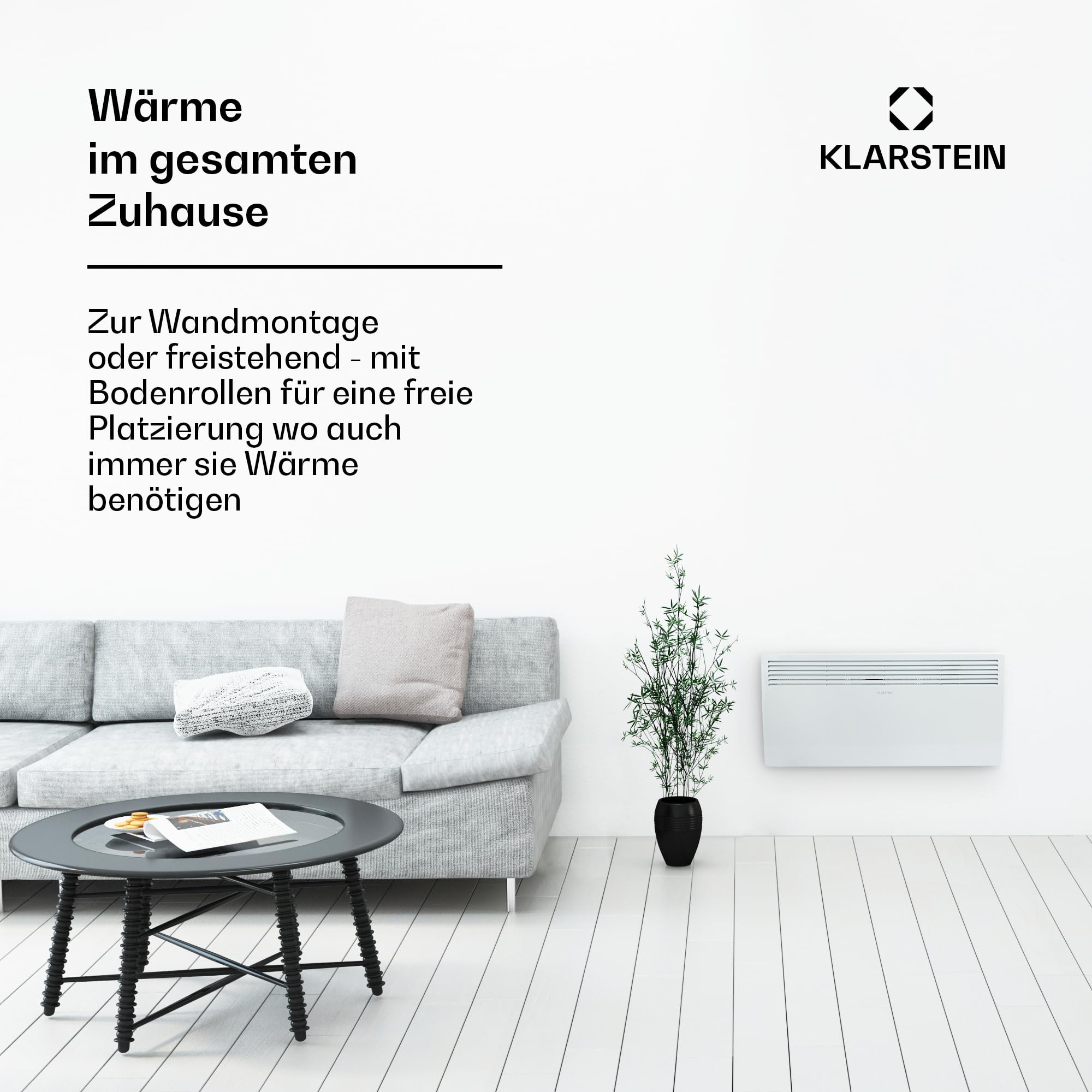 Klarstein Elektrischer Heizkörper mit geringem Energieverbrauch, 2000 W, elektrische Heizung für den Innenbereich mit Thermostat, Erkennung von offenen Fenstern, tragbare Zusatzheizung, leiser