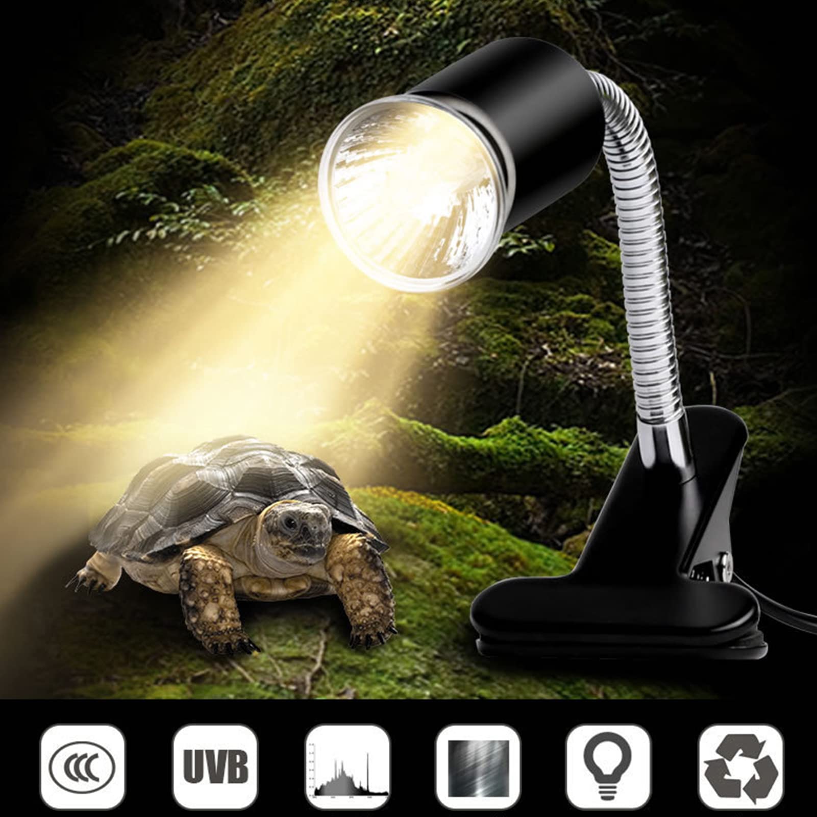 Lampe chauffante pour Aquarium pour Reptiles Clip de lumières de Tortue, Ampoule de Lampe chauffante en Tortue avec Support réglable E27, Lampe chauffante UVA/UVB 25 W + 50 W pour