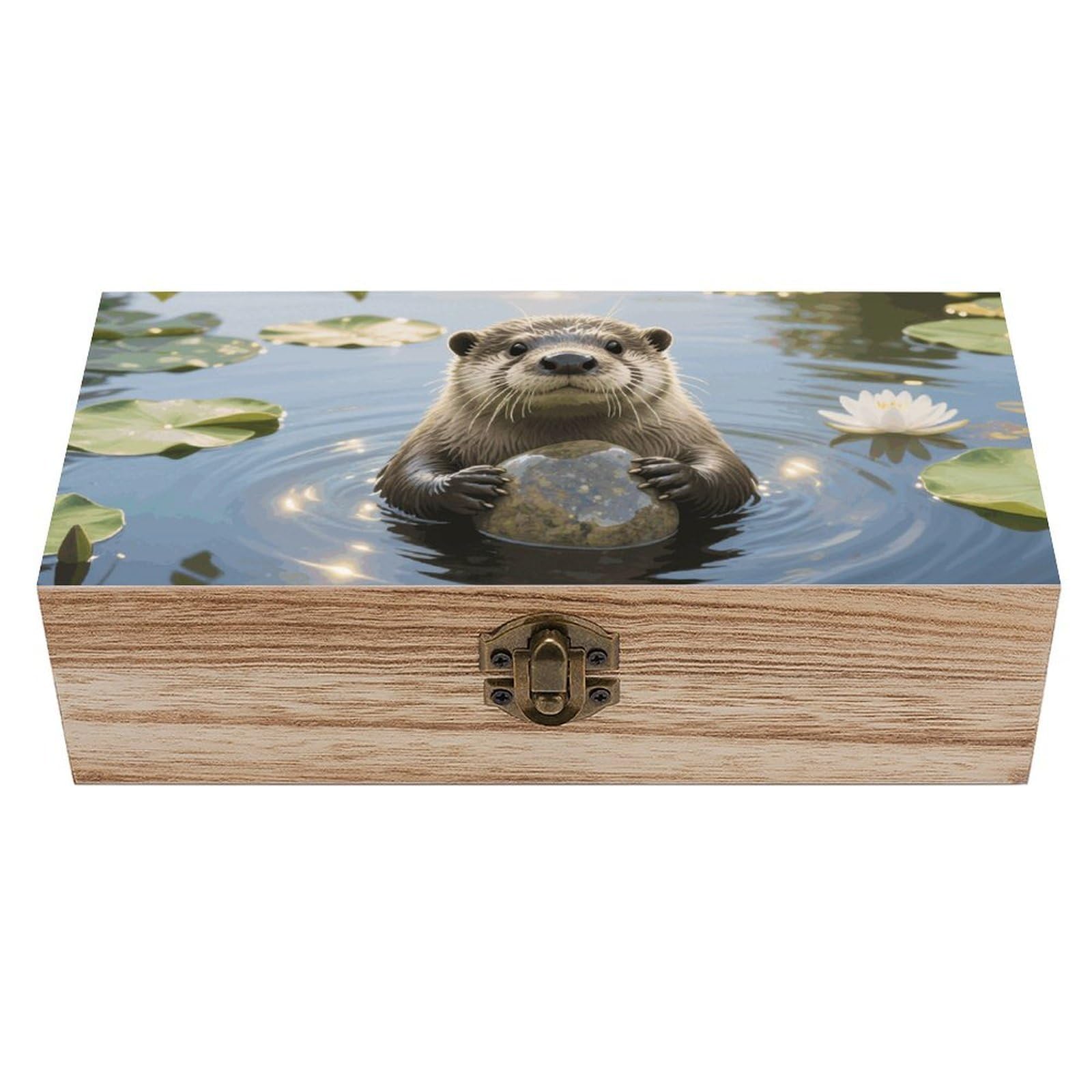 FodPand Decorative Keepsake Box Wooden Storage Boxes with Hinged Lid Handmade Otter Wood Organizer Memory Treasure Box for Jewelry Craft Card Photo Storage Wedding Bridal Shower Gifts