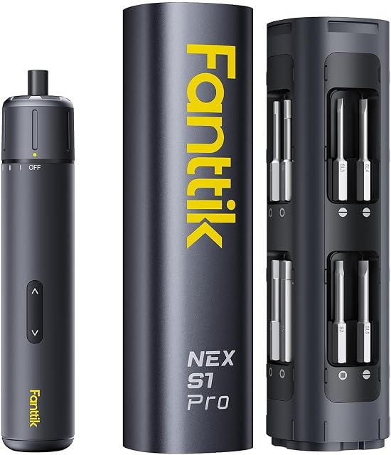 Fanttik NEX S1 Pro Cordless Screwdriver Kit, Powerful Screwdriver Set with 16 Bits, 3 Gears Torque, Max 6N.m, 2000mAh Battery, LED Light, Repair Tool for Furniture/Desktop Computer