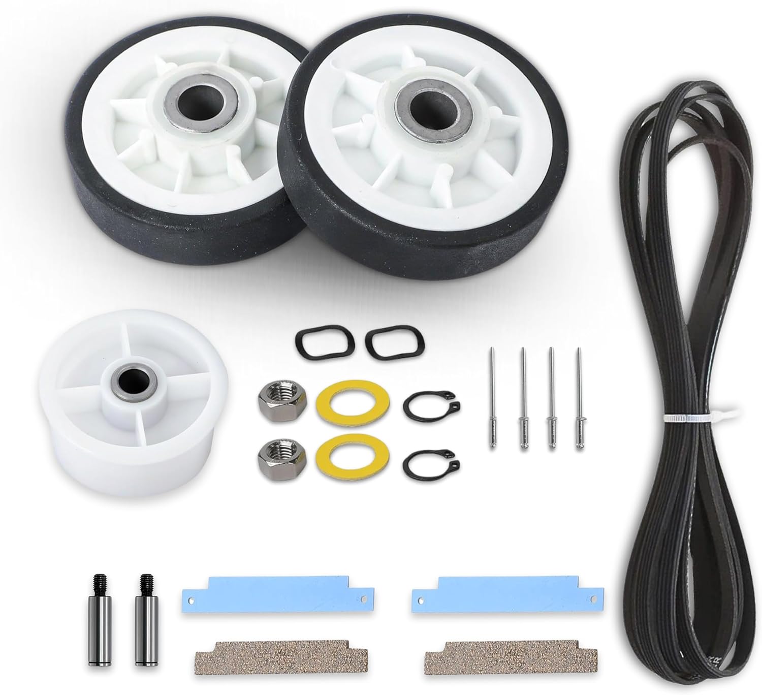For Maytag Neptune 3000 Series MDE6000AYW MDE5500AYW Dryer Repair Kit Replaces Drum Rollers 12001541 303373K W10116741 303373, Belt 33002535 WP33002535 33001777, Idler Pulley 6-3700340 WP6-3700340