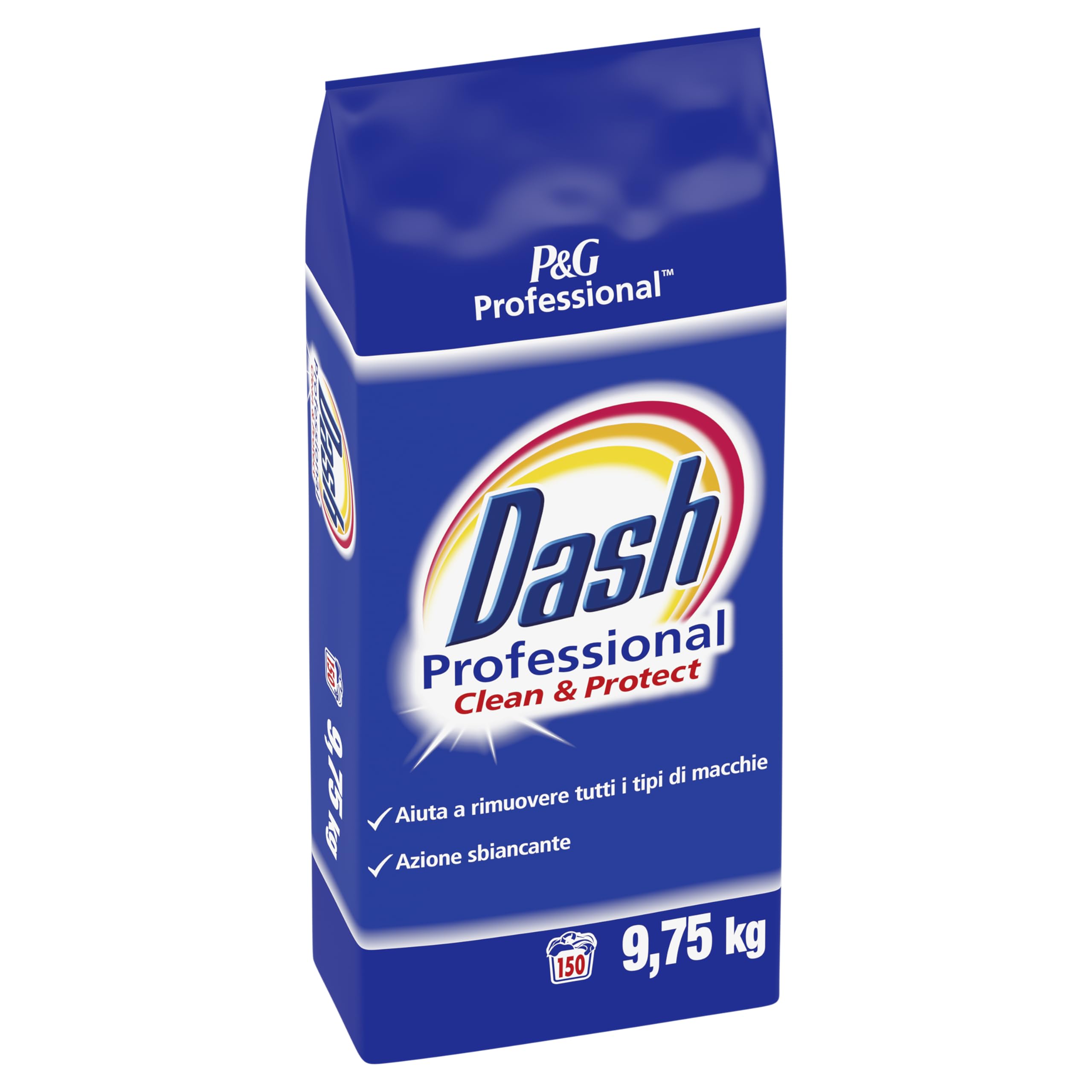 Dash Professional Clean & Protect, Detersivo Lavatrice Polvere Professionale, 150 lavaggi, 9.75 kg, Aiuta a Rimuovere Tutti i Tipi di Macchie, Bianco Straordinario, Per Bucato Professionale