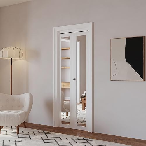 Miniatura 3 de Puertas plegables, puerta de espejo de 30 x 80 pulgadas con perilla y kit de herramientas, puerta interior plegable para despensaarmario, paneles de