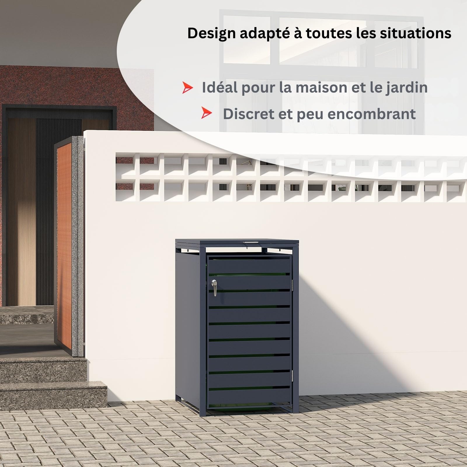Abri poubelles avec décor Bois, Structure en Acier Inoxydable | 1 à 3 Portes | Rangement poubelles de 60 à 240 L – Anthracite avec décor Bois (Gris foncé Magnus, 68 × 80 × 116 cm (1 Porte))