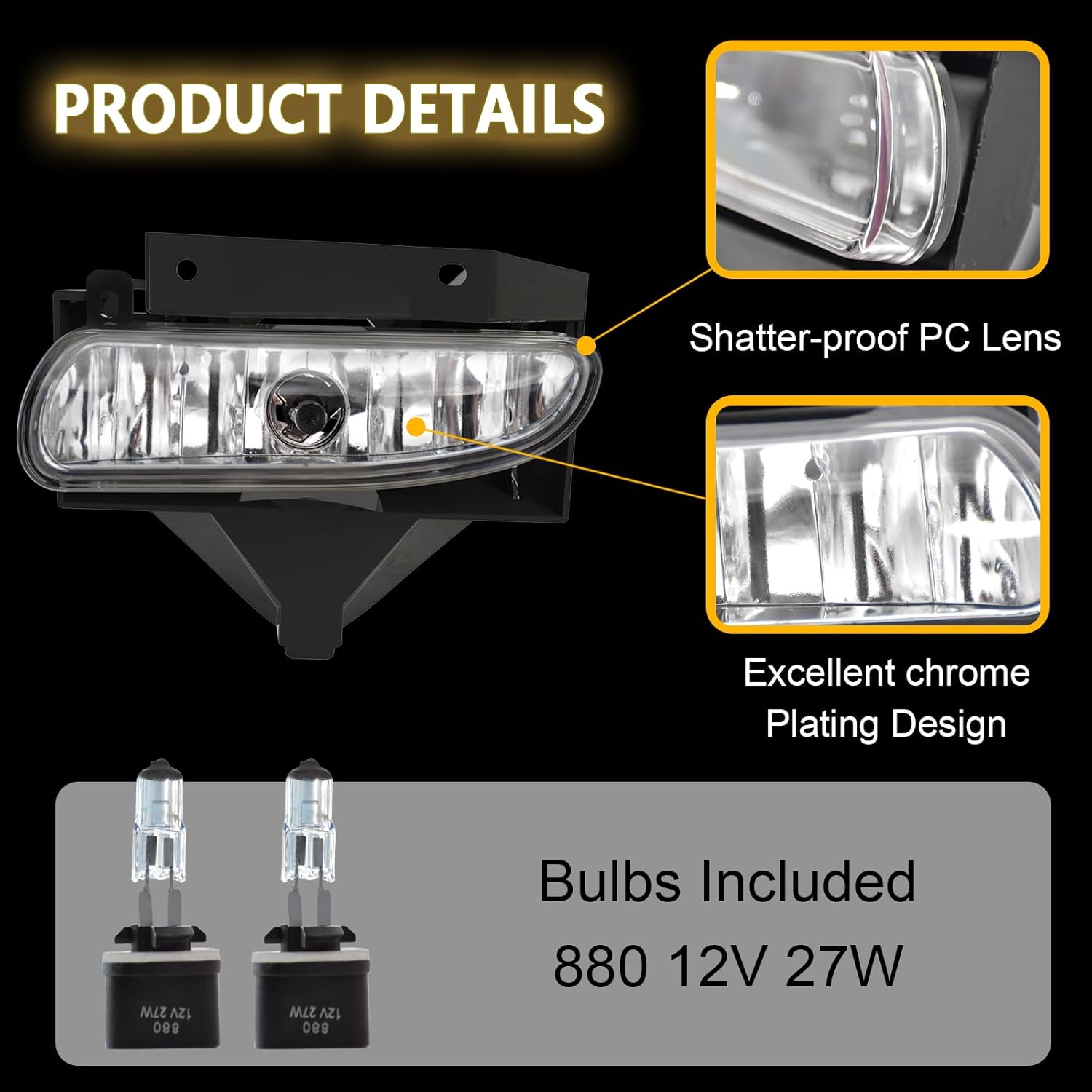 Fog Lights Assembly Compatible with 1999-2004 Ford Mustang, Bumper Driving Fog lamp Assembly Replacement (Halogen Fog Lights)