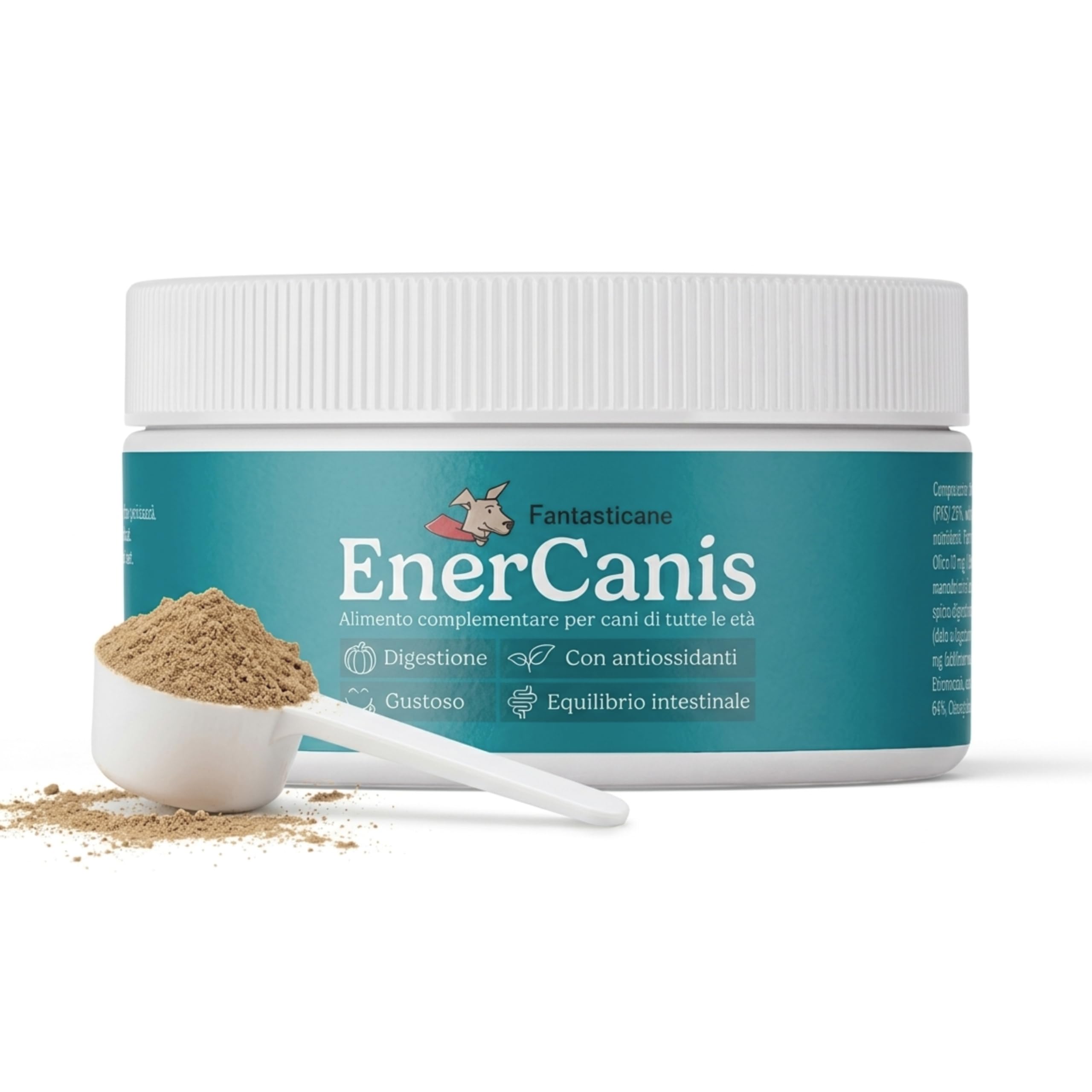 EnerCanis 14-in-1 Integratore Digestivo in Polvere per Cani Probiotici per Cani, Prebiotici, Enzimi Digestivi, Curcumina, Minerali Digestione, Pelle, Pelo ed Energia Tutte le Taglie