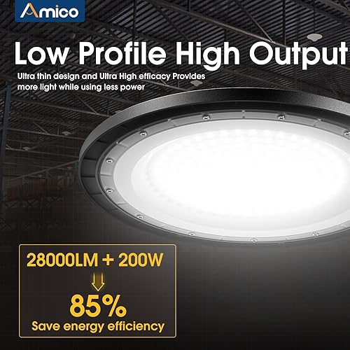 Miniatura 3 de Amico Paquete de 10 luces LED UFO de 200 W, 28,000 lm, 5000 K, luces LED de alta bahía con gancho de EE. UU. con certificación UL, cable de 5 pies