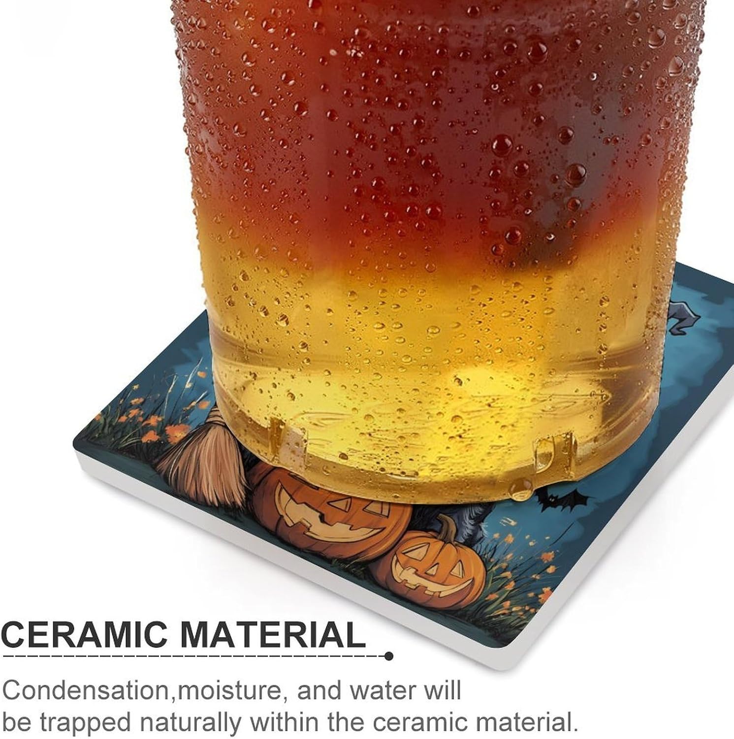 Halloween Schnauzer Cute Pumpkin Bat Spider Coasters for Drinks Square Ceramic Coasters Cup Mats with Cork Base