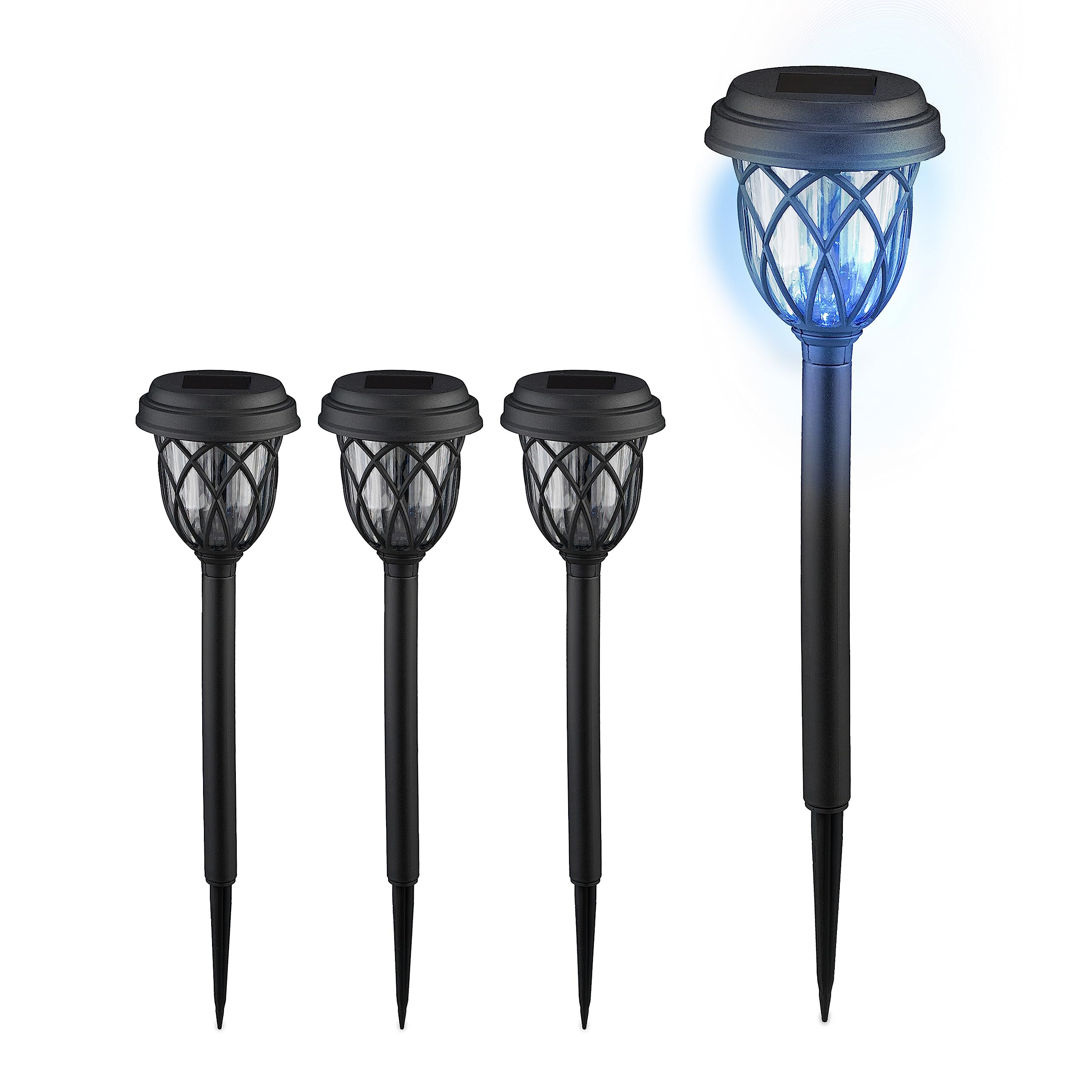 Relaxdays 4X Solar, Lantern Design, Garden Lighting, Twilight Sensor Hxdiameter : 42.5x10 cm, Ground Spike, Black/Clear