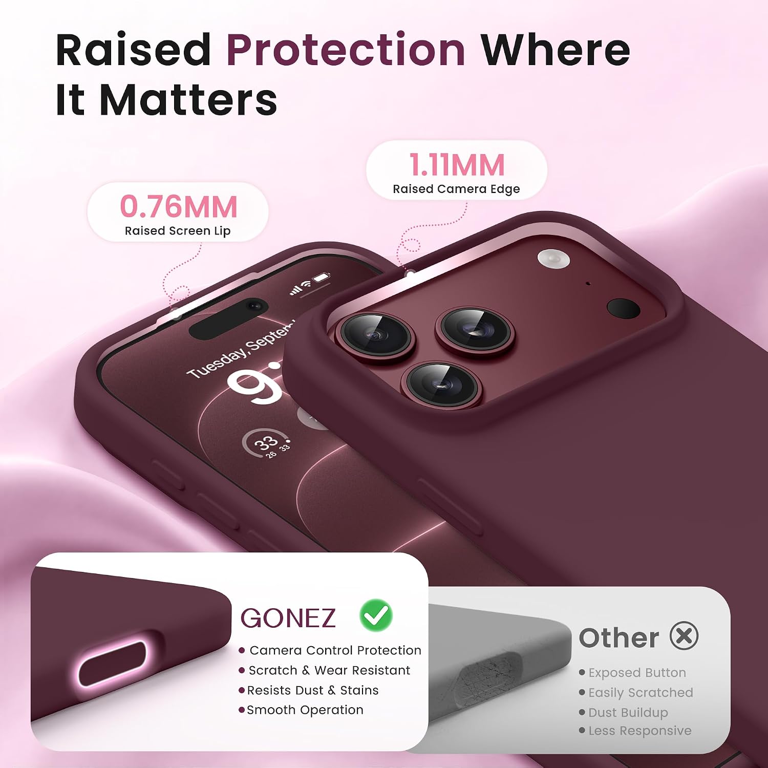 GONEZ for iPhone 18 Pro Max Case/iPhone 17 Pro Max Case, Burgundy