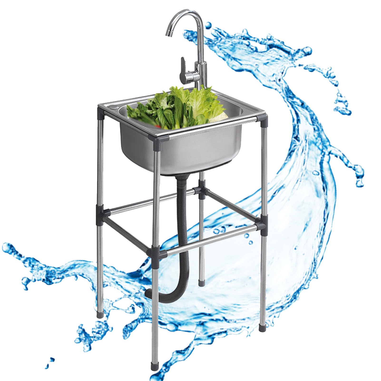 ZQFHSX Stainless Steel Kitchen Sink Free Standing， Standing Single Bowl Basins Mobile Commercial Sink,Stainless Restaurant Sink(37x31x75cm)