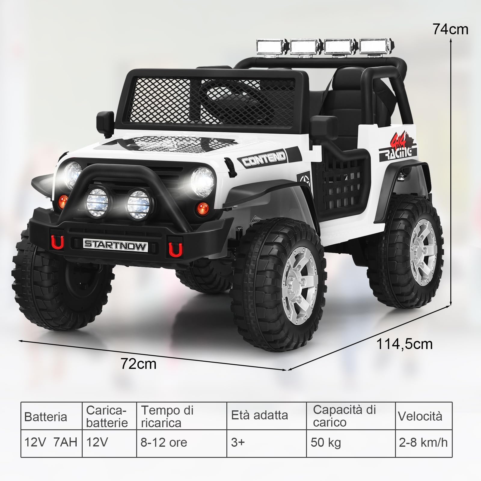 RELAX4LIFE Macchina Elettrica per Bambini a 2 Posti, Auto Elettrica per Bambini a Batteria da 12V con Telecomando Genitori, Musica, Luci, 2 Modalità, Porte USB e AUX (BIANCO)