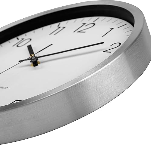 Miniatura 4 de Lumuasky Reloj de pared de metal, funciona con pilas, silencioso, sin tictac, de acero inoxidable, de 12 pulgadas, para escuela, oficina, hogar