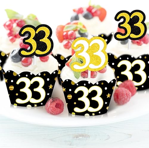 Miniatura 7 de 24 decoraciones para cupcakes de postre, 24 unidades, envoltorios de cupcakes, alegrías a 33 años, suministros de decoración temática para hombres y