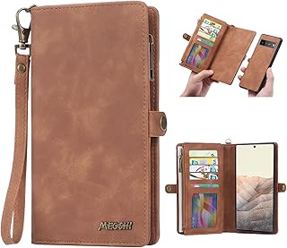 Google Pixel 6 Pro Wallet case,Simicoo Google Pixel 6 Pro Flip Leather case Card Slots Holder Zipper Purse Detachable Magnetic Cover Hand Strap Cash Pocket Pouch Wallet for Google Pixel 6 Pro (Brown)