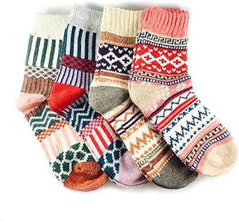 JOYCA &amp; CO. 3-5 Pairs Womens Multicolor Fashion Warm Wool Cotton Thick Winter Crew Socks